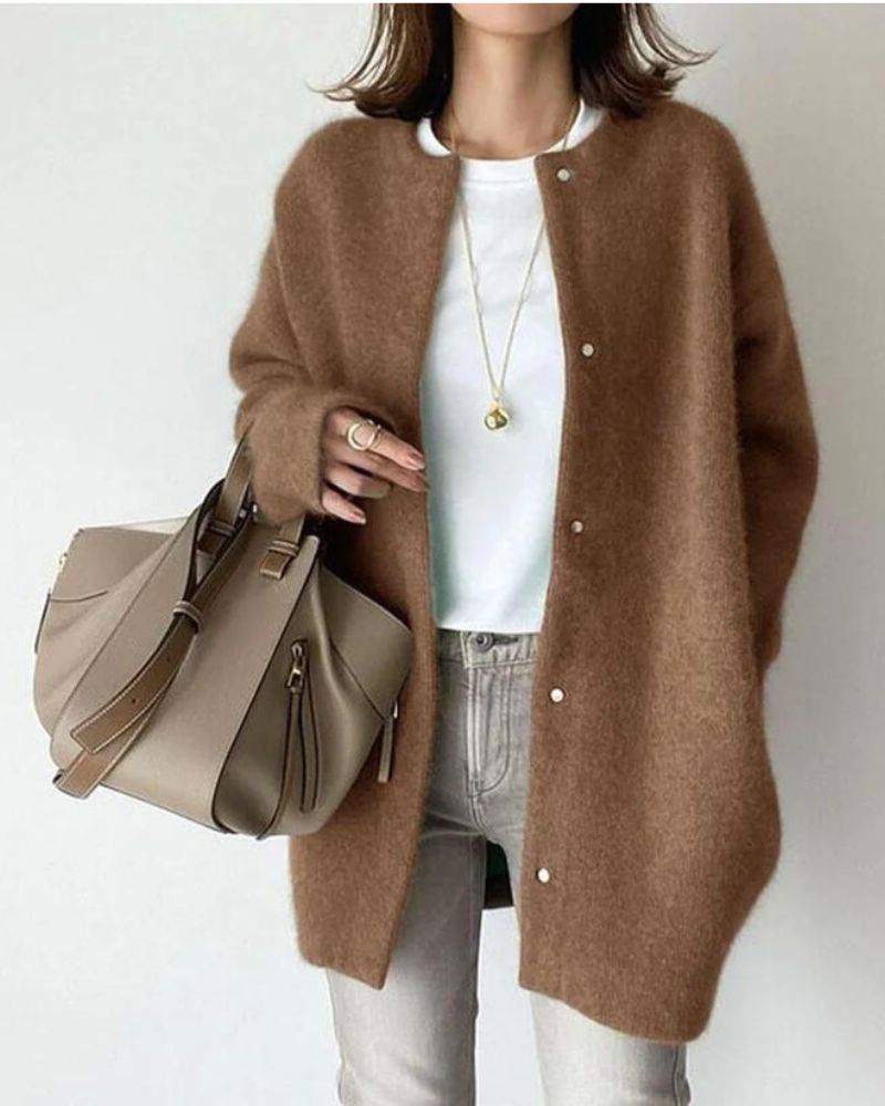 Letitia - Flauschige Strickjacke - Herbst - Oberbekleidung - Strickwaren - Braun - Müller Mode