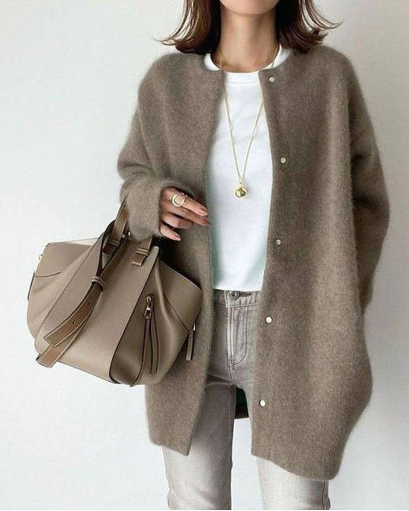 Letitia - Flauschige Strickjacke - Herbst - Oberbekleidung - Strickwaren - Dunkelbraun - Müller Mode