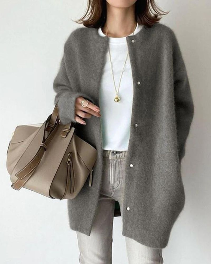 Letitia - Flauschige Strickjacke - Herbst - Oberbekleidung - Strickwaren - Grau - Müller Mode