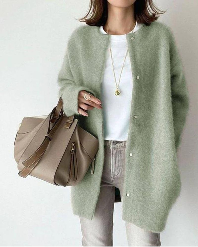 Letitia - Flauschige Strickjacke - Herbst - Oberbekleidung - Strickwaren - Grün - Müller Mode