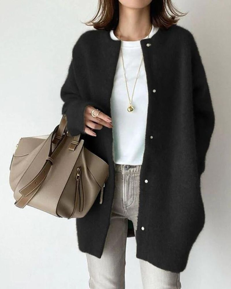 Letitia - Flauschige Strickjacke - Herbst - Oberbekleidung - Strickwaren - Schwarz - Müller Mode